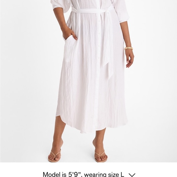 NWT Express Crinkle Portofino Maxi Shirt Dress White Size Medium - Picture 3 of 6